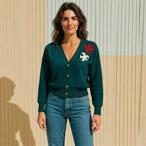 VTG P Galli Medium?? Blue Green Wool Cropped Double Breasted Sweater Cardigan